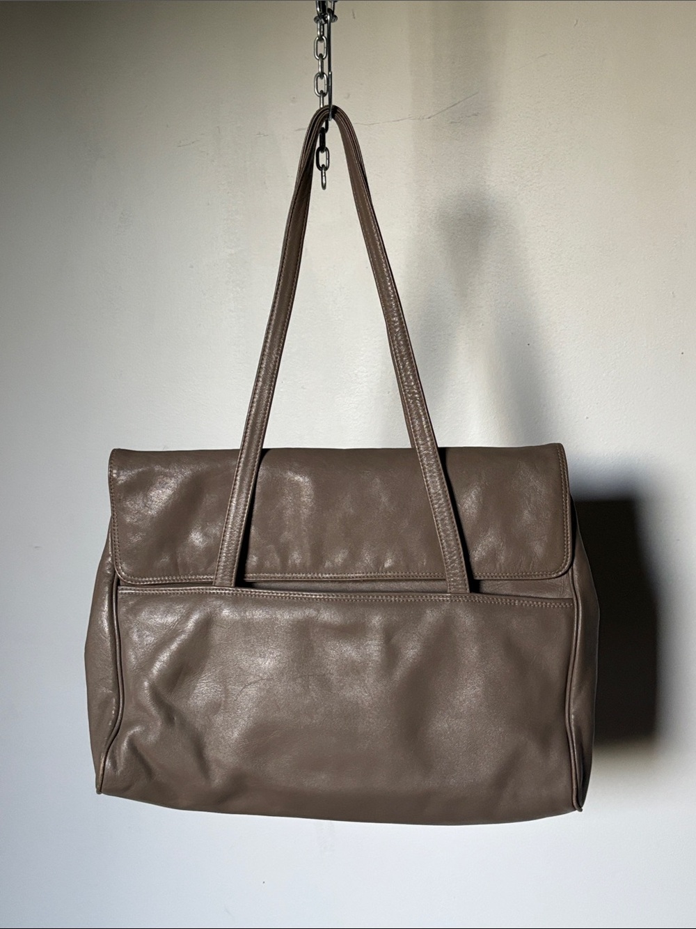 Giani Bernini Large Taupe Brown Leather Shoulder Bag Vintage